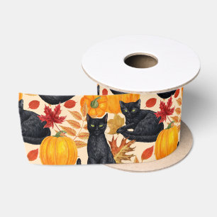 Ruban En Satin Chats noirs et citrouilles
