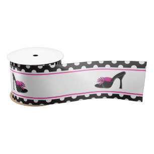 Ruban En Satin Chaussures talons noirs avec Pois noirs