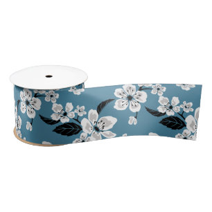 RUBAN EN SATIN CHERRY BLOSSOM - SAKURA (BLEU FUMEUR)