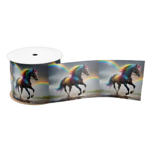 Ruban En Satin Cheval Arc-En-Ciel Et Danse De Pluie Arc-En-Ciel,