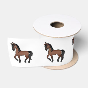 Ruban En Satin Chevaux de dessin animé mignons bai brun trottant