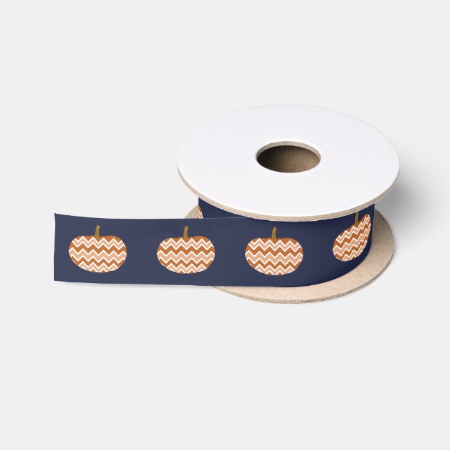 Ruban En Satin Chevron Citrouilles et Marine (Bobine)