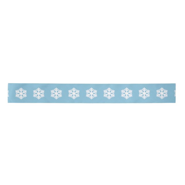 Ruban En Satin Chic blanc Snowflakes Motif nordique sur bleu clai (Devant)