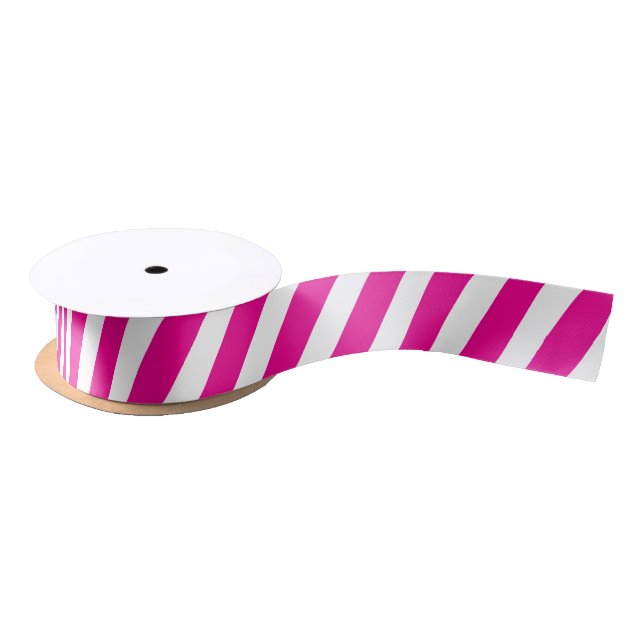 Ruban En Satin Chic Cute Magenta Hot rose et blanc rayé (Bobine)