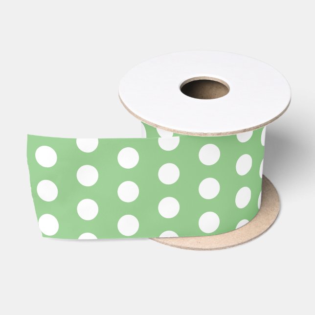 Ruban En Satin Chic Pois Pastel Vert clair et blanc (Bobine)