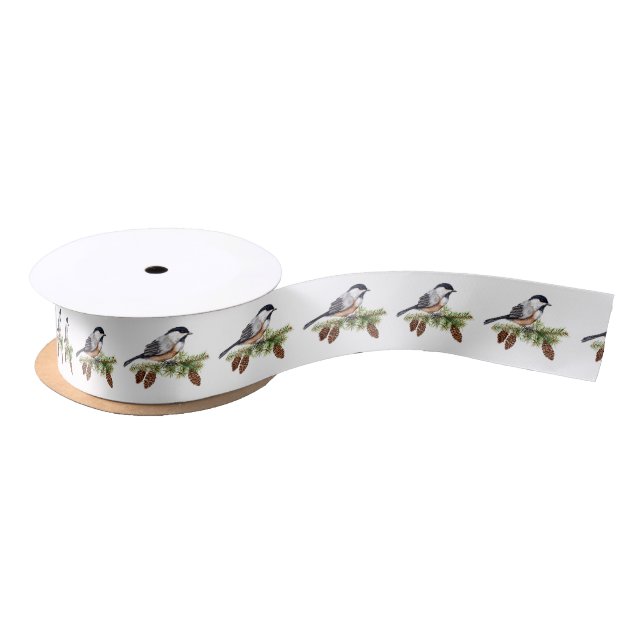 Ruban En Satin Chickadee d'hiver (Bobine)