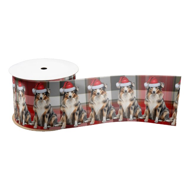 Ruban En Satin Chien berger australien et Noël pillé (Bobine)