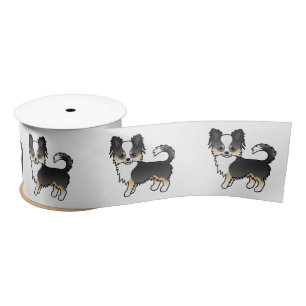 Ruban En Satin Chien caricature Chihuahua, long manteau de Tricol