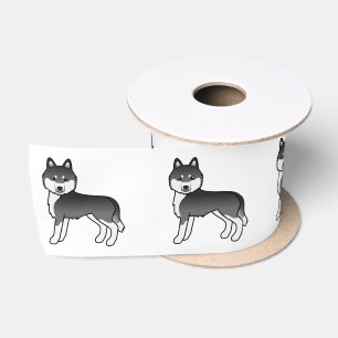 Ruban En Satin Chien Caricature Cute Husky Sibérien Noir Et Blanc