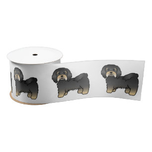 Ruban En Satin Chien Caricature Cute, Noir Et Tan Havanais