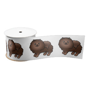 Ruban En Satin Chien de dessin animé mignon Pomeranian Brun