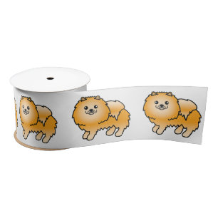 Ruban En Satin Chien de dessin animé mignon Pomeranian orange