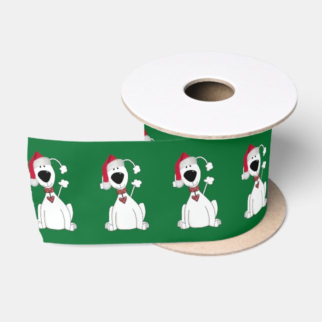 Ruban En Satin Chien de Noël Graphique avec Casquette (Bobine)