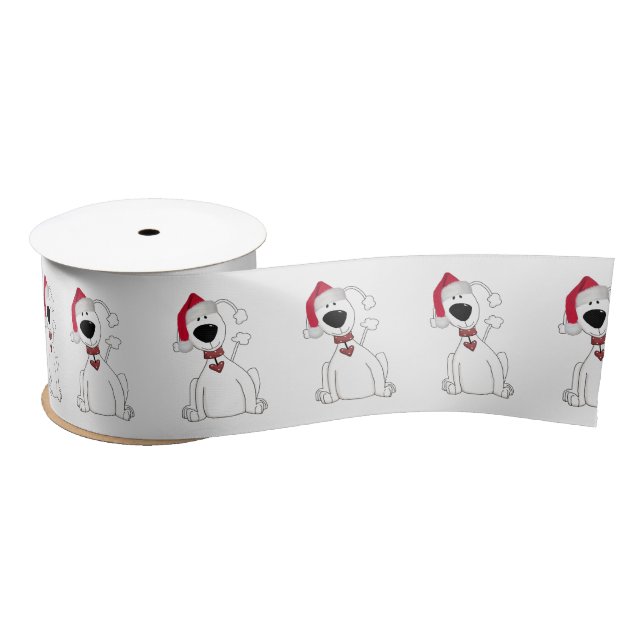 Ruban En Satin Chien de Noël Graphique avec Casquette (Bobine)