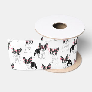 Ruban En Satin Chien de taureau français portant des lunettes ros
