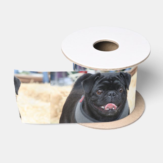 Ruban En Satin Chien noir de carlin 3" ruban de satin (Bobine)