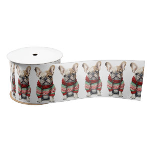 Ruban En Satin Chien-taureau français de Noël avec pull