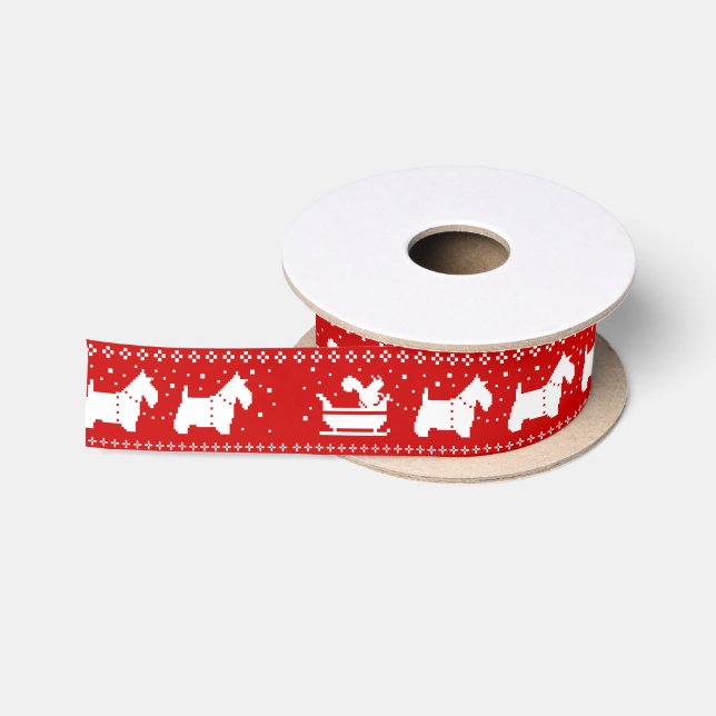 Ruban En Satin Chiens écossais des Terriers Chiens Noël Sleigh Ho (Bobine)