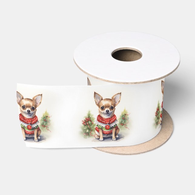 Ruban En Satin Chihuahua de Noël avec Sweat de vacances (Bobine)