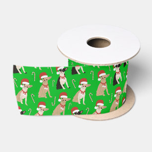 Ruban En Satin Chihuahua Santa Hat Sucre de canne vert Noël