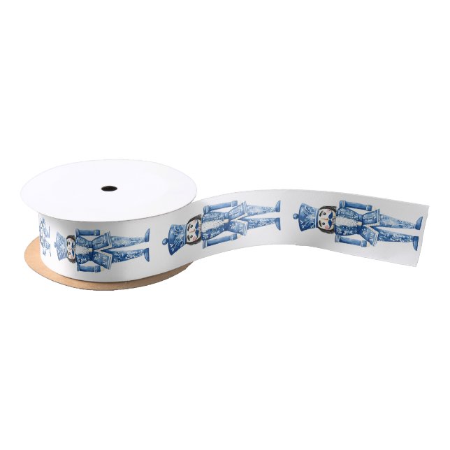 Ruban En Satin Chinoiserie Bleu Blanc le Noisette Soldats (Bobine)