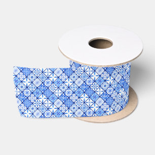 Ruban En Satin Chinoiserie bleu et blanc Motif classique antique