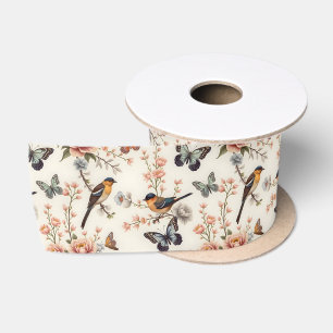 Ruban En Satin Chinoiserie Harmonie des oiseaux et des papillons