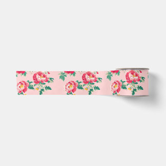 Ruban En Satin Chinoiserie rose et rouge