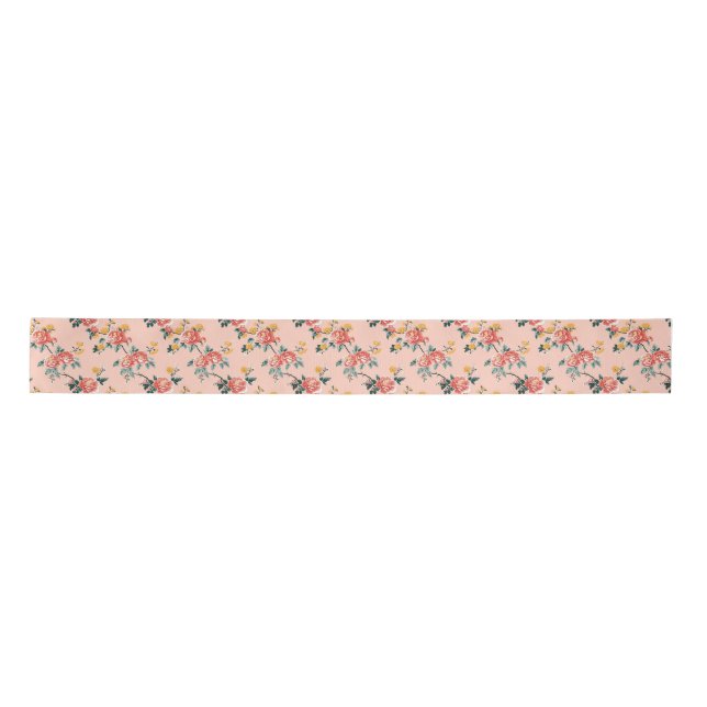 Ruban En Satin Chinoiserie rose pâle Floral (Devant)