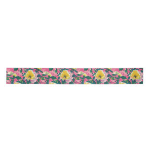 Ruban En Satin Chinoiserie rose peint Floral