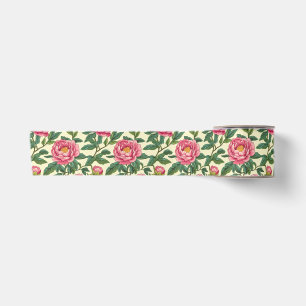 Ruban En Satin Chinoiserie rose, verte et jaune Florale