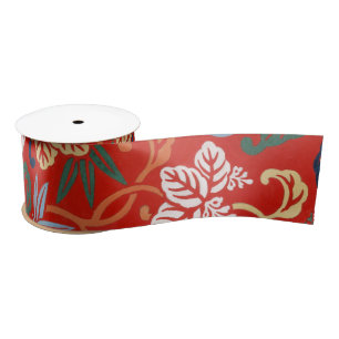Ruban En Satin Chinoiserie Rouge Floral Hawaïen Kimono Japonais