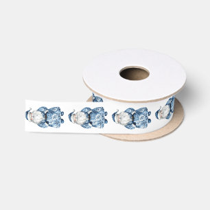Ruban En Satin Chinoiserie Santa Claus Bleu et Blanc