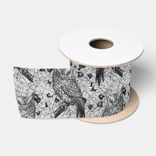 Ruban En Satin Chouettes dans le chêne, noir et blanc