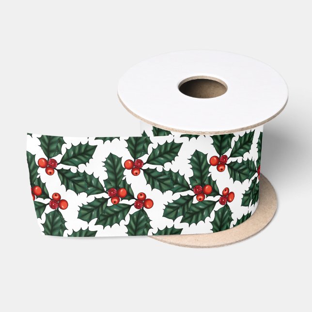 Ruban En Satin Christmas Holly Berries (Bobine)