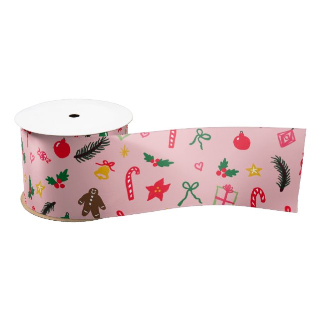 Ruban En Satin CHRISTMAS mignon Doodle Whimsical CUSTOM Holiday (Bobine)