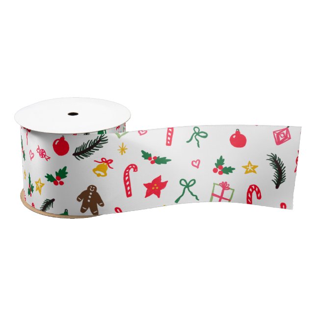 Ruban En Satin CHRISTMAS mignon Doodle Whimsical CUSTOM Holiday (Bobine)