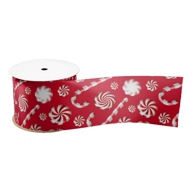 Ruban En Satin Christmas Peppermint | Candy Swirl Holiday Pattern (Bobine)