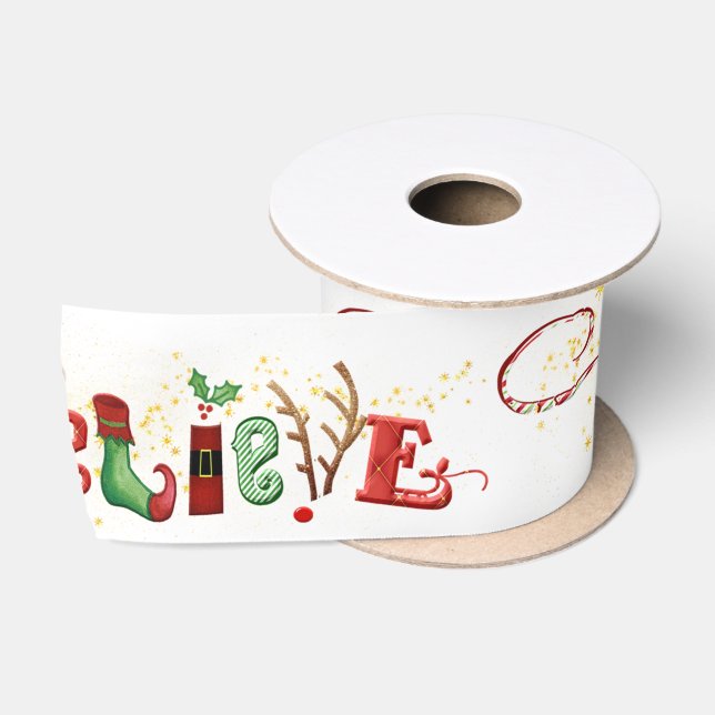 Ruban En Satin Christmas Spirit CROIRE mignon Festif (Bobine)