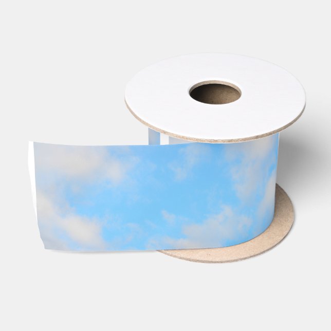 Ruban En Satin Ciel bleu clair Nuages blancs Printemps nuageux (Bobine)