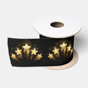 Ruban En Satin Cinq étoiles d'or en noir