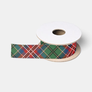 Ruban En Satin Clan Plaid MacCulloch Rustic Green Red Tartan