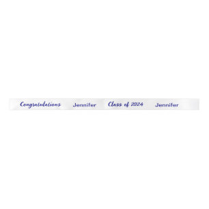 Ruban En Satin Classe de 2024 Nom du diplômé blanc et bleu Script