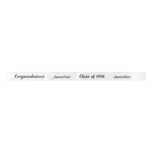 Ruban En Satin Classe de 2025 Graduate Name White and Black Scrip