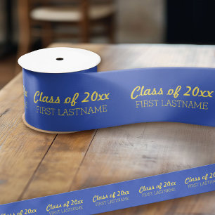 Ruban En Satin Classe de l'année et nom - Or bleu et jaune