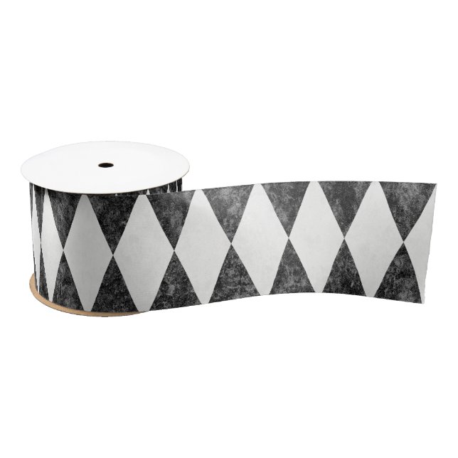 Ruban En Satin Classic noir blanc rouge arlequin Jacquard diamant (Bobine)