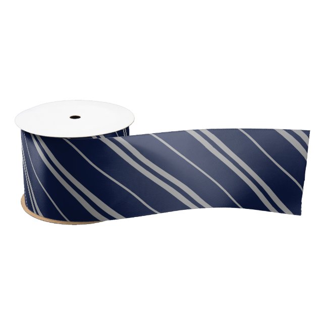 Ruban En Satin Classique bleu gris Gris Stripes Motif (Bobine)