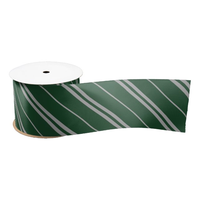 Ruban En Satin Classique Green Grey Stripes Motif (Bobine)