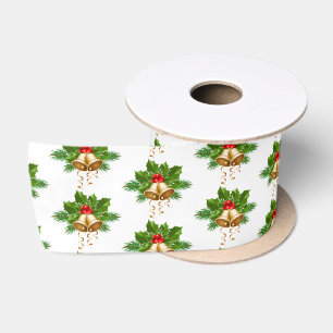 Ruban En Satin Cloches de Noël Gold