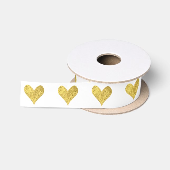 Ruban En Satin Coeur de feuille d'or (Bobine)